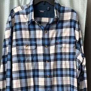 Izod Men's Navy and White Plaid Button Down Shirt